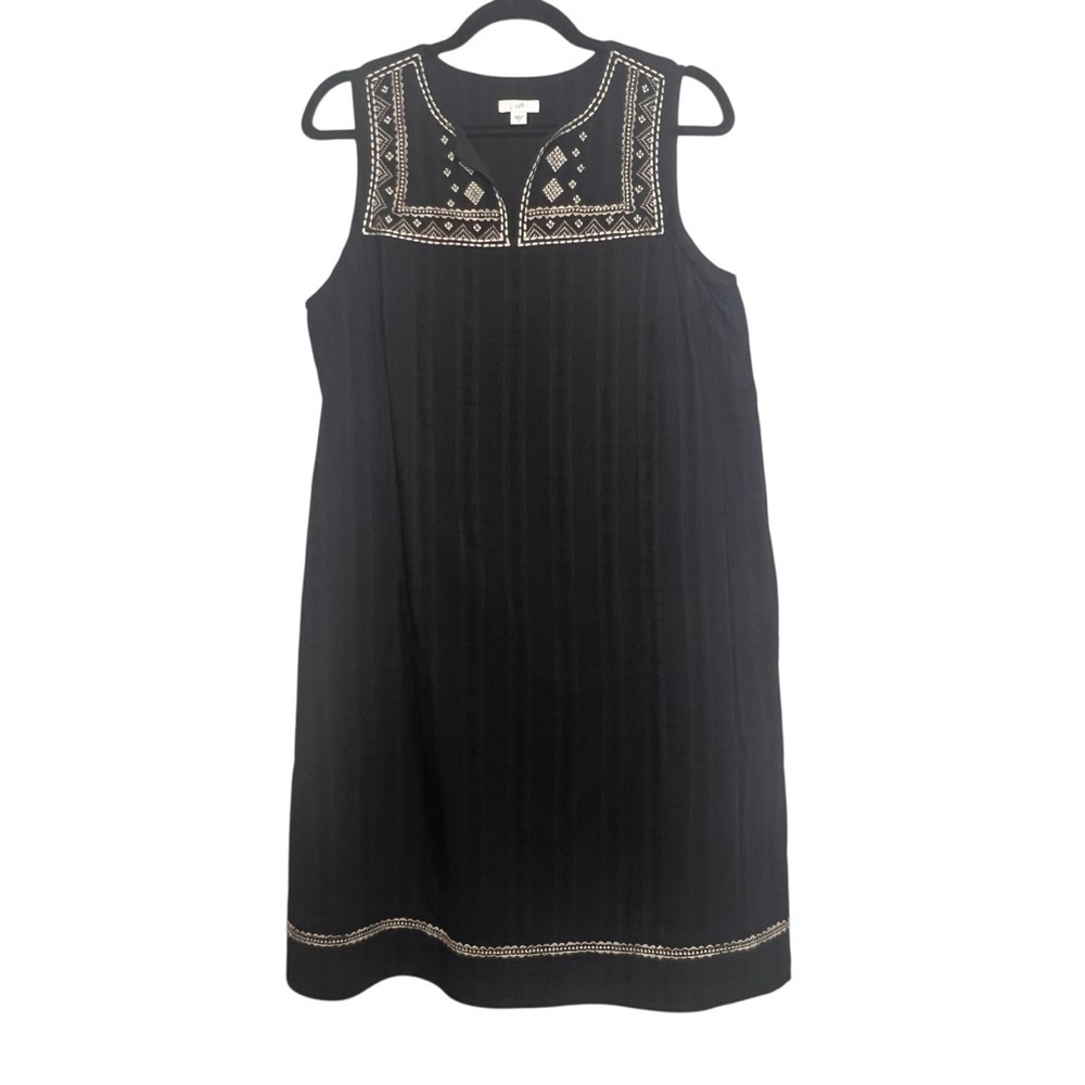 J Jill Dress Womens Size Small Black Beige Embroidered Tunic Sleeveless Coastal